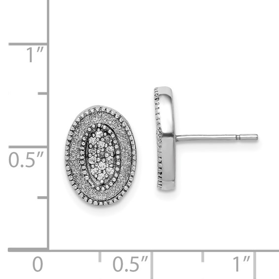 Sterling Silver Rhodium-plated Enamel Glitter Fabric w/CZ Oval Post Earring