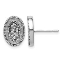 Sterling Silver Rhodium-plated Enamel Glitter Fabric Earring with CZ Oval Post view 1