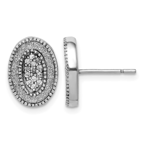 Sterling Silver Rhodium-plated Enamel Glitter Fabric Earring with CZ Oval Post