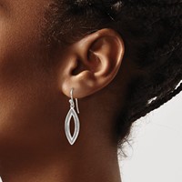 Sterling Silver Polished Enamel Glitter Fabric Marquise Dangle Earrings view 3