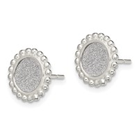 Sterling Silver Polished & Beaded Enamel Glitter Fabric Round Post Earrings view 2