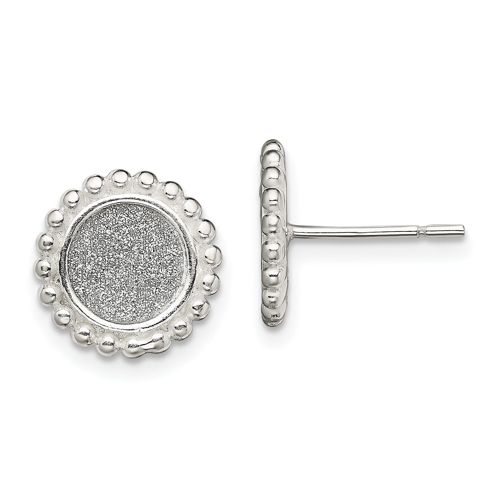 Sterling Silver Polished & Beaded Enamel Glitter Fabric Round Post Earrings (QE13291)