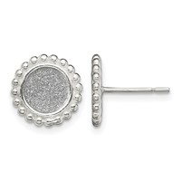 Sterling Silver Polished & Beaded Enamel Glitter Fabric Round Post Earrings view 1