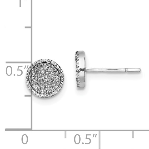 Sterling Silver Rhodium-plated Enamel Glitter Fabric Round Post Earrings