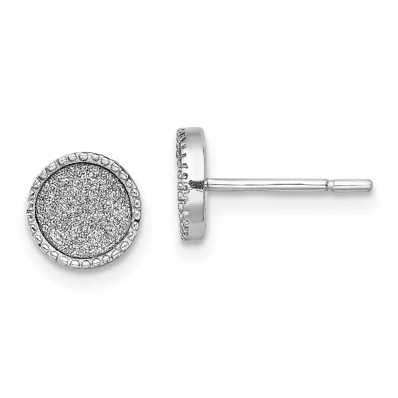 Sterling Silver Rhodium-plated Enamel Glitter Fabric Round Post Earrings (QE13295)