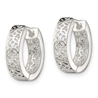 Sterling Silver Polished Cut-out Design Hinged Hoop Earrings view 2