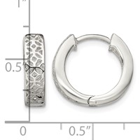 Sterling Silver Polished Cut-out Design Hinged Hoop Earrings view 4