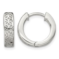 Sterling Silver Polished Cut-out Design Hinged Hoop Earrings view 1