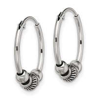 Sterling Silver Antiqued Beaded Endless Hoop Earrings view 2