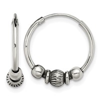 Sterling Silver Antiqued Beaded Endless Hoop Earrings view 1