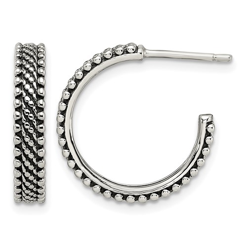 Sterling Silver Antiqued Hoop Post Earrings