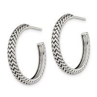 Sterling Silver Antiqued Large Zig Zag Hoop Post Earrings view 2