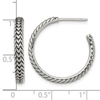 Sterling Silver Antiqued Large Zig Zag Hoop Post Earrings view 4