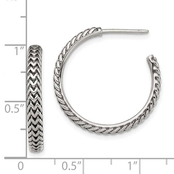 Sterling Silver Antiqued C-hoop Post Earrings