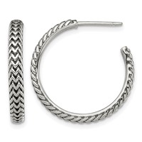 Sterling Silver Antiqued Large Zig Zag Hoop Post Earrings view 1