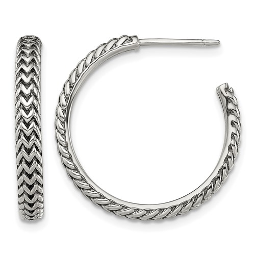 Sterling Silver Antiqued Large Zig Zag Hoop Post Earrings