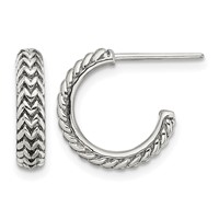Sterling Silver Antiqued Small ZigZag Hoop Post Earrings view 1