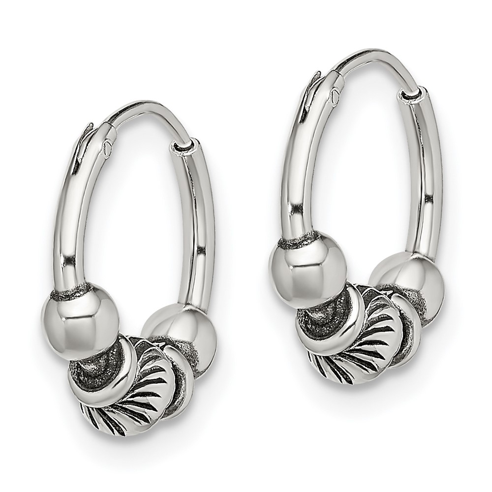 Sterling Silver Antiqued Beaded Endless Hoop Earrings (QE13312)