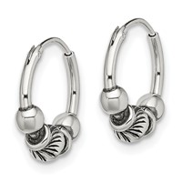 Sterling Silver Antiqued Beaded Endless Hoop Earrings view 2