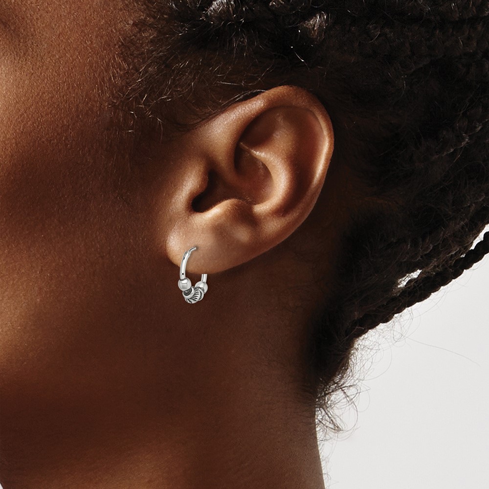 Sterling Silver Antiqued Beaded Endless Hoop Earrings (QE13312)