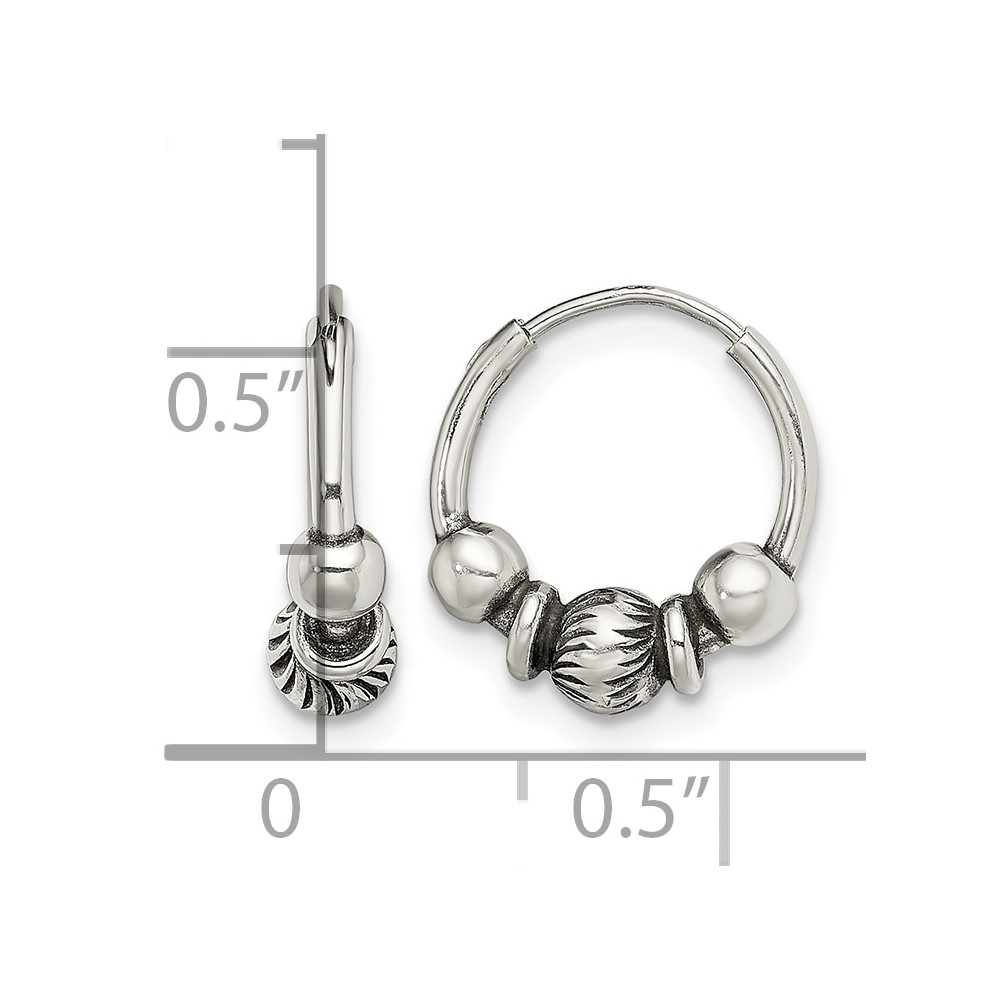 Sterling Silver Antiqued Beaded Endless Hoop Earrings (QE13312)