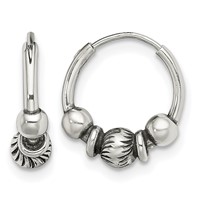 Sterling Silver Antiqued Beaded Endless Hoop Earrings view 1