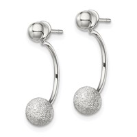 Sterling Silver Polished Laser-cut Bead Jackets Earrings with Button view 2