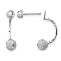 Sterling Silver Polished Laser-cut Bead Jackets Earrings with Button view 1