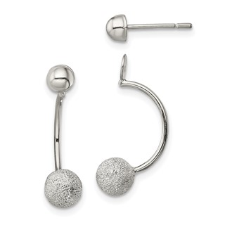 Sterling Silver Polished Laser-cut Bead Jackets w/Button Earrings