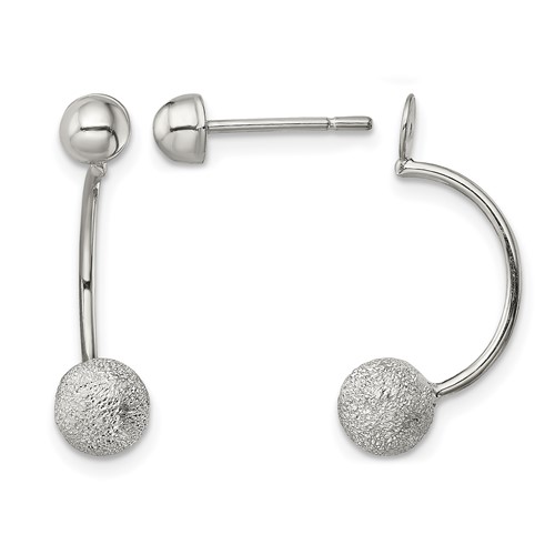 Sterling Silver Polished Laser-cut Bead Jackets Earrings with Button