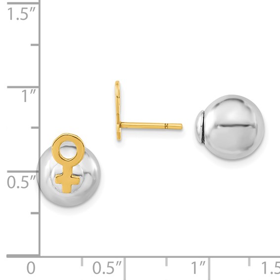 Sterling Silver & Gold-tone Female Symbol Front Back Ball Post Earrings