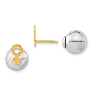 Sterling Silver & Gold-tone Female Symbol Front Back Ball Post Earrings