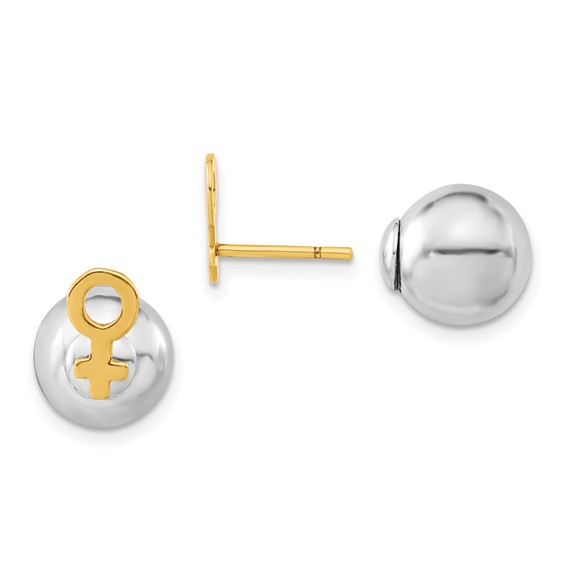 Sterling Silver & Gold-tone Female Symbol Front Back Ball Post Earrings
