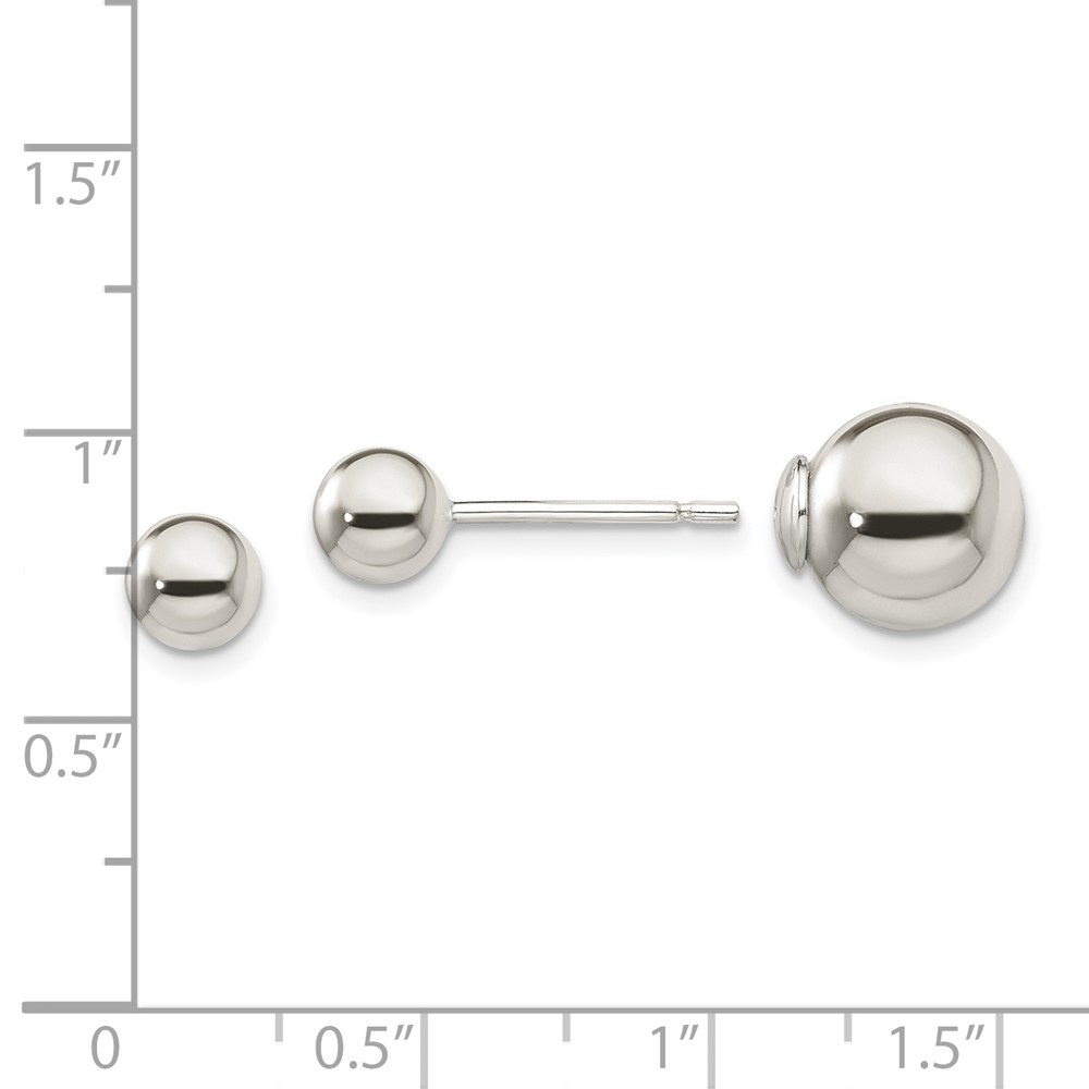 Sterling Silver Polished 6mm/10mm Ball Front Back Post Earrings (QE13321)