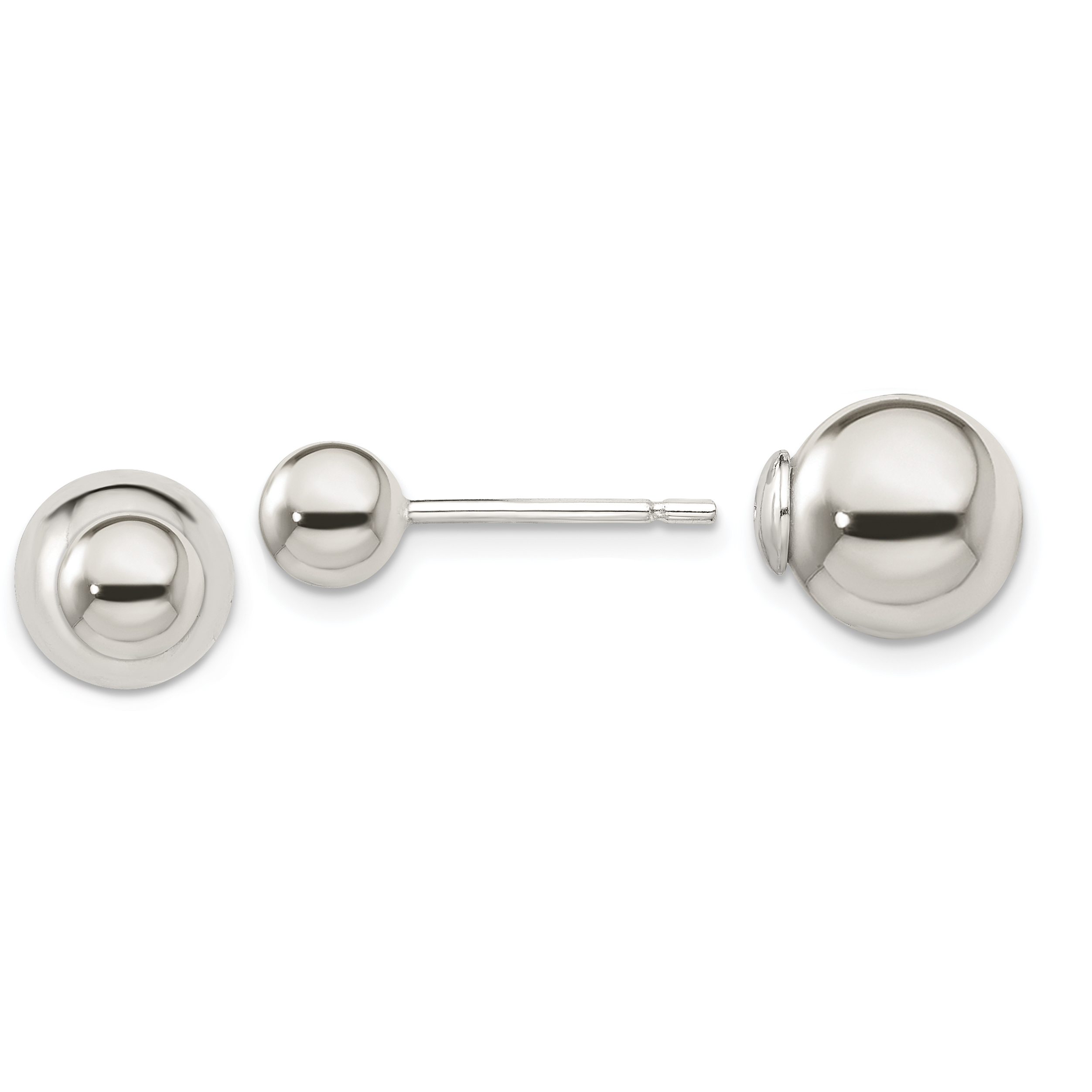 Sterling Silver Polished 6mm/10mm Ball Front Back Post Earrings (QE13321)