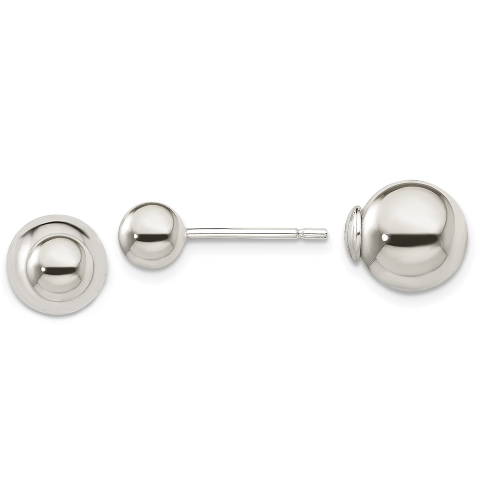 Sterling Silver Polished 6mm/10mm Ball Front Back Post Earrings (QE13321)