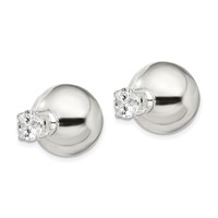 Sterling Silver Polished Earrings with 6mm CZ Front Back Post view 2