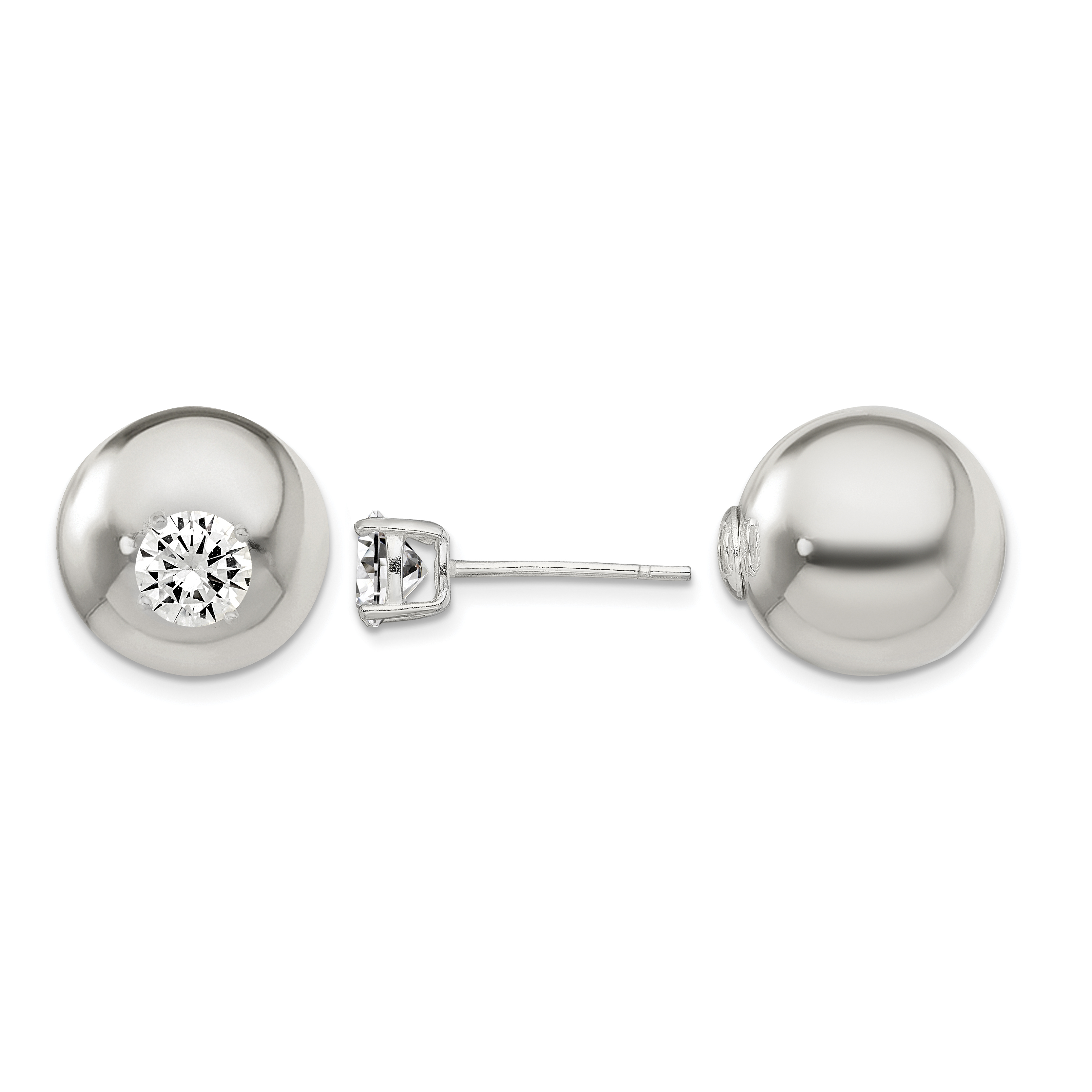 Sterling Silver Polished w/6mm CZ Front Back Post Earrings (QE13323)