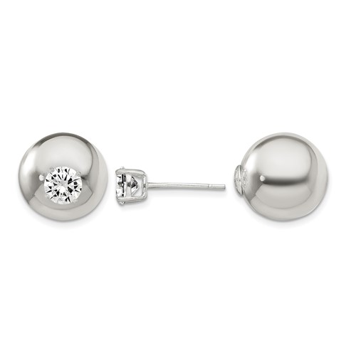 Sterling Silver Polished Earrings with 6mm CZ Front Back Post