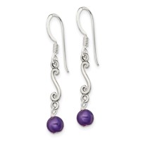 Sterling Silver Polished & Antiqued Amethyst Swirl Dangle Earrings view 2