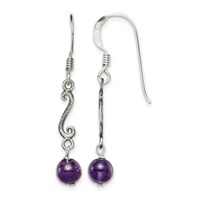 Sterling Silver Polished & Antiqued Amethyst Swirl Dangle Earrings view 1