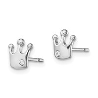Sterling Silver Rhodium-plated CZ Crown Post Earrings view 2