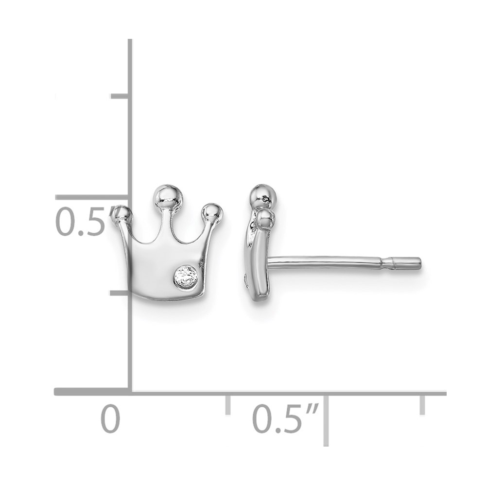 Sterling Silver Rhodium-plated CZ Crown Post Earrings (QE13348)