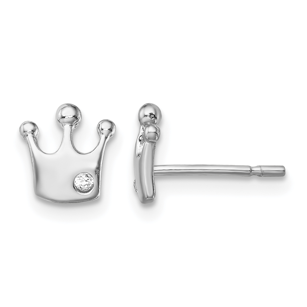 Sterling Silver Rhodium-plated CZ Crown Post Earrings (QE13348)