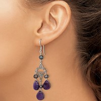 Sterling Silver Antiqued Floral Filigree Amethyst Fwc Pearl Dangle Earrings view 3