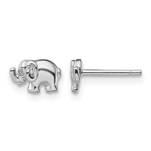 Sterling Silver Rhodium-plated CZ Elephant Post Earrings