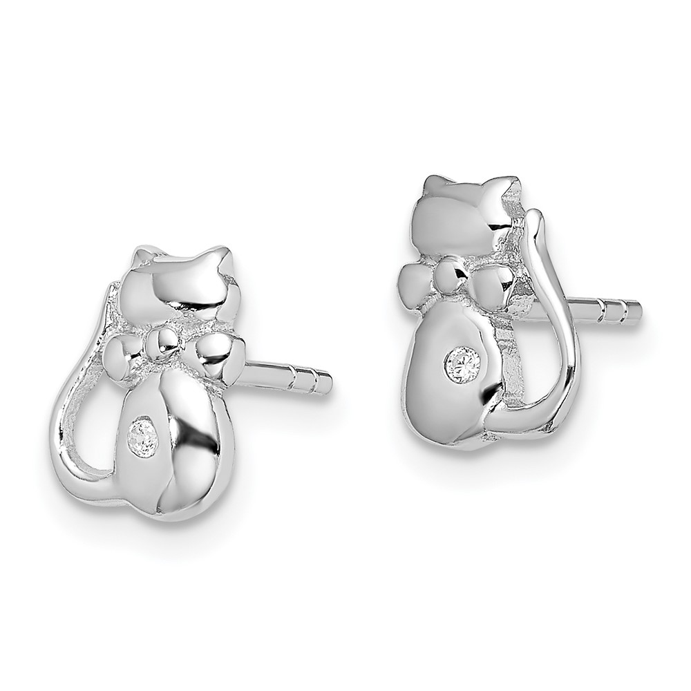 Sterling Silver Rhodium-plated CZ Cat Post Earrings (QE13357)