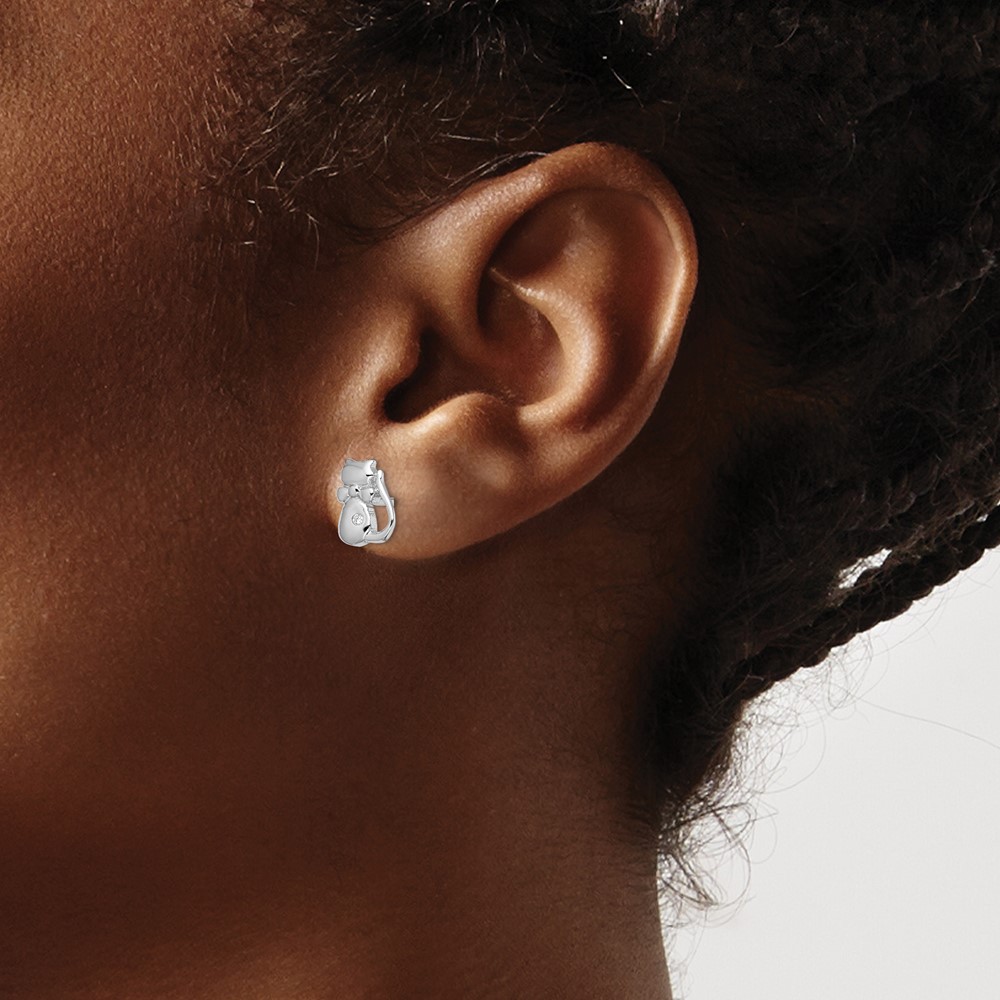 Sterling Silver Rhodium-plated CZ Cat Post Earrings (QE13357)