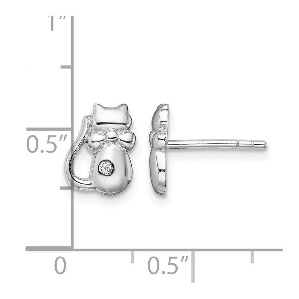 Sterling Silver Rhodium-plated CZ Cat Post Earrings (QE13357)