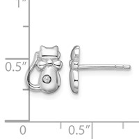 Sterling Silver Rhodium-plated CZ Cat Post Earrings view 4